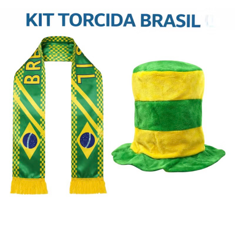 Kit Torcida do Brasil Cartola + Faixa Cachecol Copa Mundo 2026 Torcida Futebol Jogos Festa