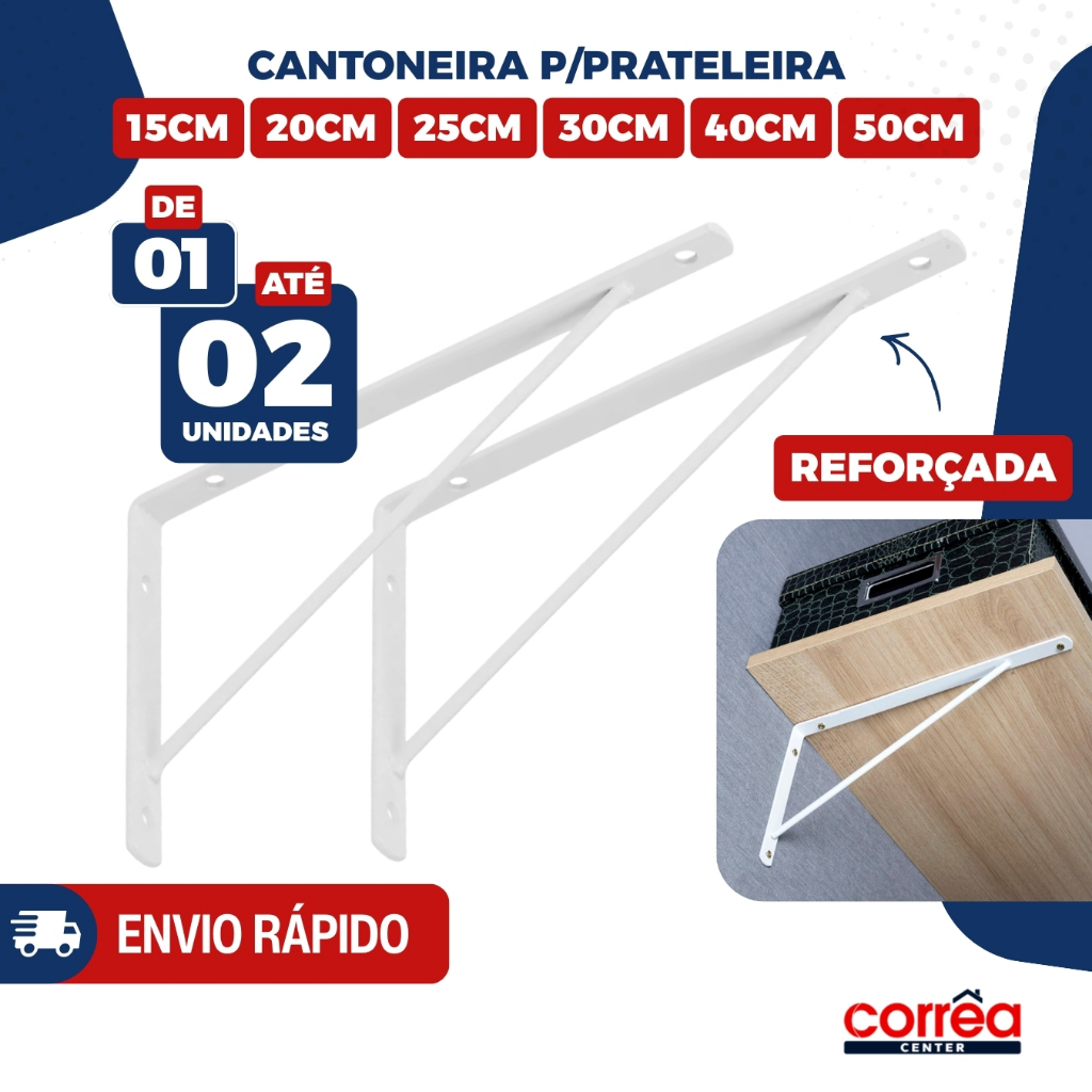 Cantoneira Mão Francesa Branca em Aço – Suporte para Prateleira – 1 ou 2 Unidades – Vários Tamanhos em Oferta na Shopee