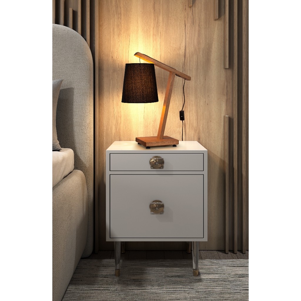 Abajur Luminária de Mesa Escritório Quarto Cabeceira 51 Cm Pés de Madeira 110V ou 220V.