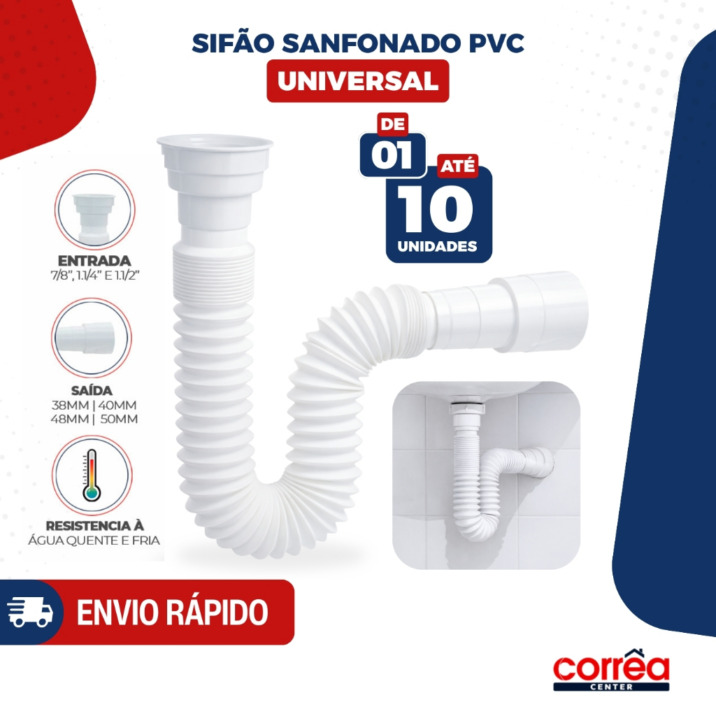 Sifão Sanfonado Universal 70cm – Ajustável para Pia, Lavatório e Tanque – 1, 3, 5 ou 10 Unidades em Oferta na Shopee