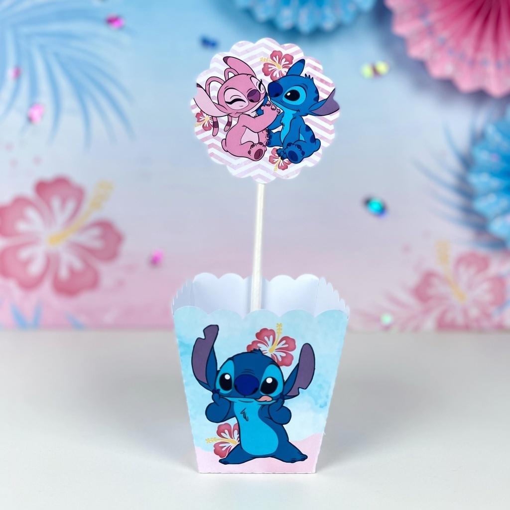Centro de mesa Stitch e Angel,  cachepô personalizado  tema Lilo e Stitch,  caixinhas,  lembrancinha