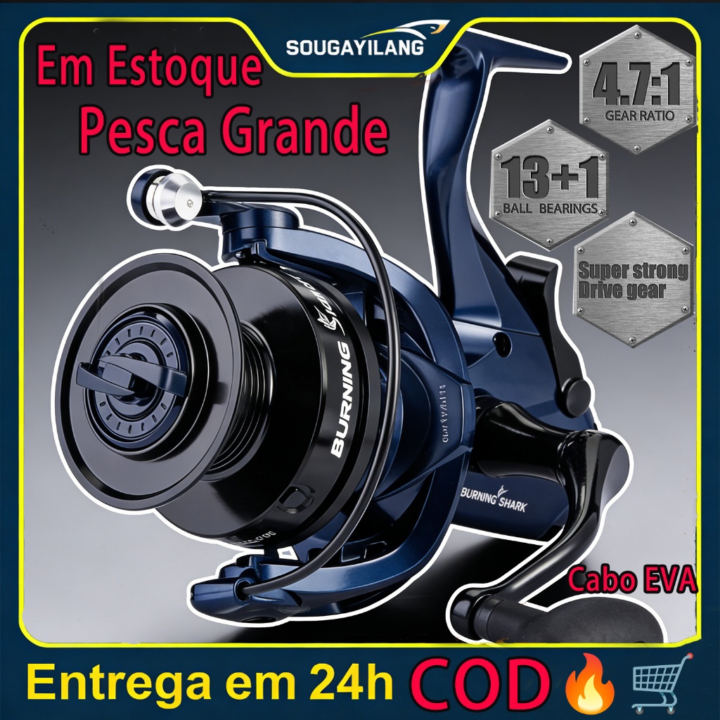 Sougayilang💪Molinete de Pesca Resistente  Relação de Engrenagem 4.7:1, 13+1 Rolamentos, Bobina de Alumínio CNC para Carp