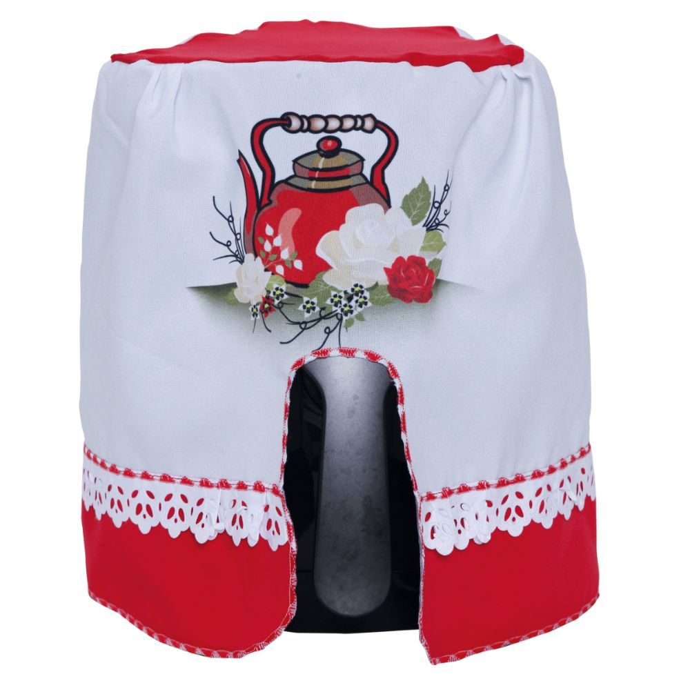 Capa Air Fryer Branca Estampada Detalhe em Lese Vermelha Fritadeira Elétrica 3,5L 4L 5L Casa Decoração Cozinha