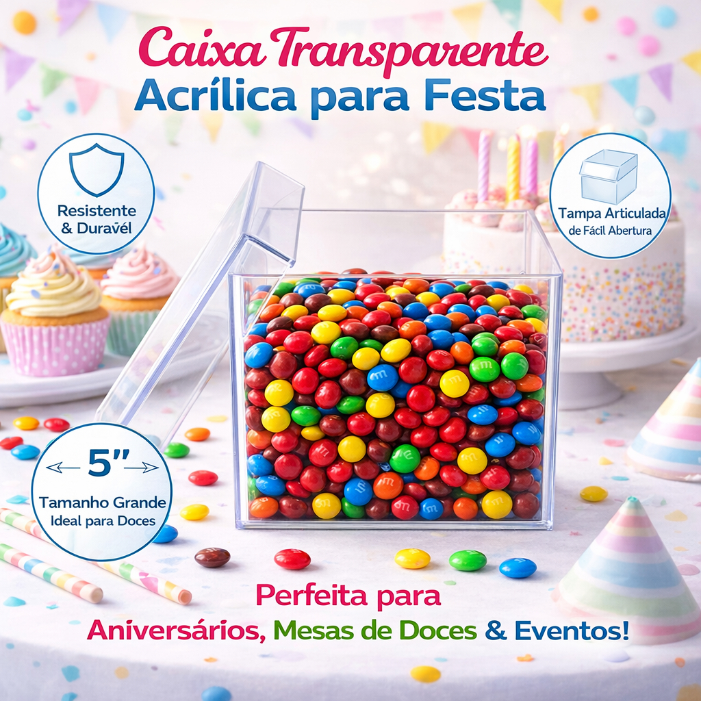 Caixinha Acrílica 5x5 Transparente Kit 10/20/50/100  Caixa para Lembrancinha Festa Aniversário Doces