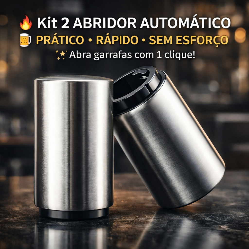 Kit 2 Abridor de Garrafas Automático Magnético Plastico Revestido em Inox