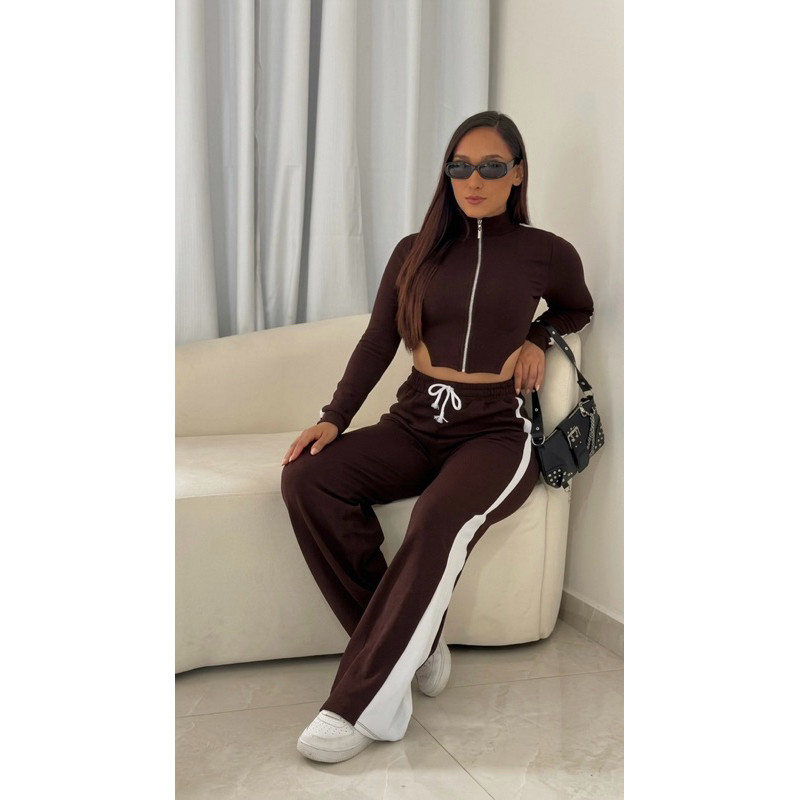 Conjunto Feminino Calça Wide Leg Pantalona e Cropped Zíper Gringa Outono 🍂 Inverno 2026 Lançamento