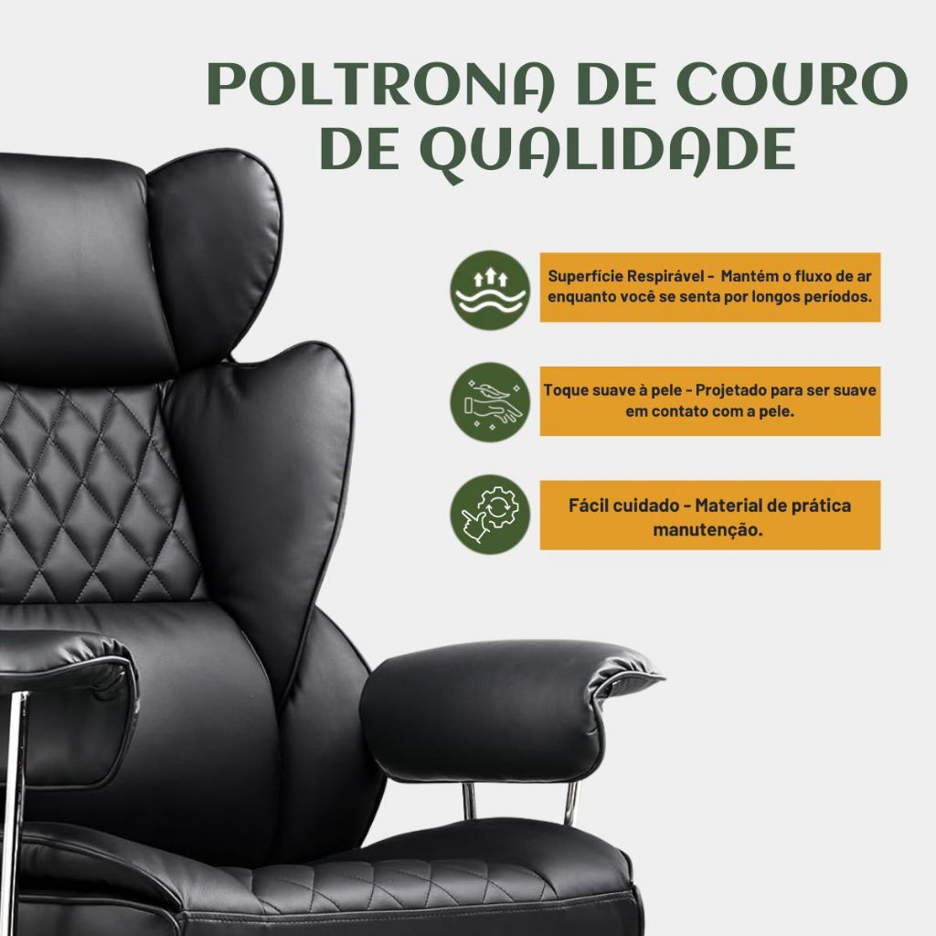 Cadeira Escritorio Poltrona Luxemburgo Gamer Ergonômica Couro Sintético Tecnológica Molas Ensacadas — imagem 2 de 2