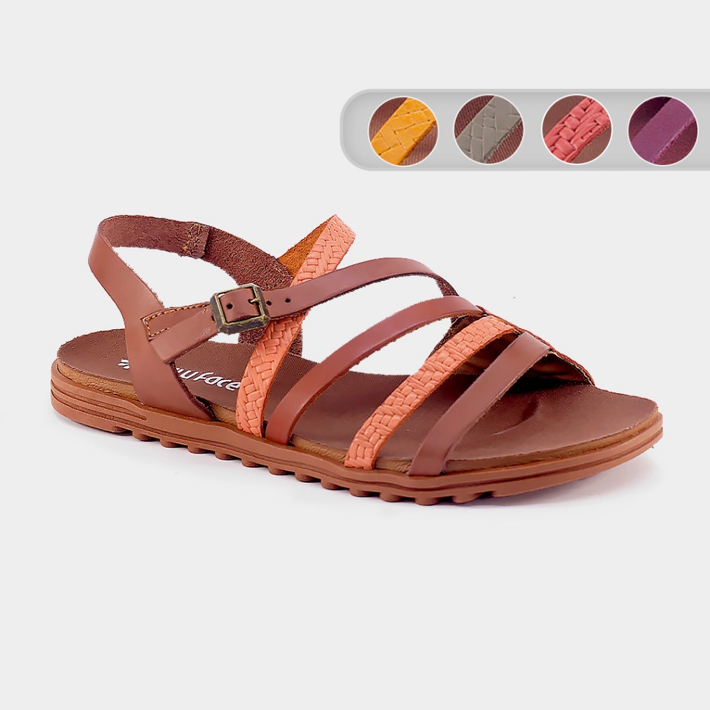 Sandalia New Face Couro Feminina Rasteira Confort 23928