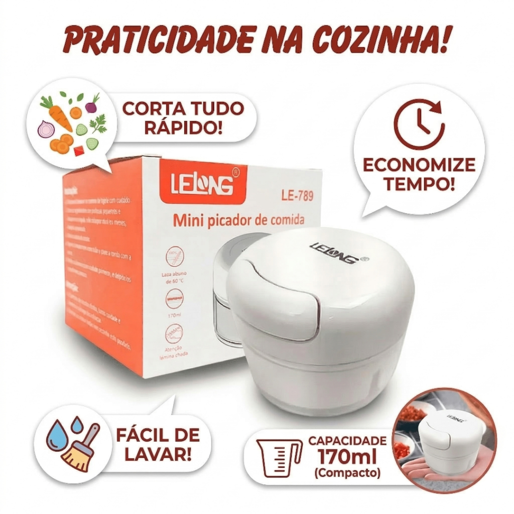 Mini Processador Triturador De Comida Alho Cebola Tempero Manual Cortador Alimentos Legumes