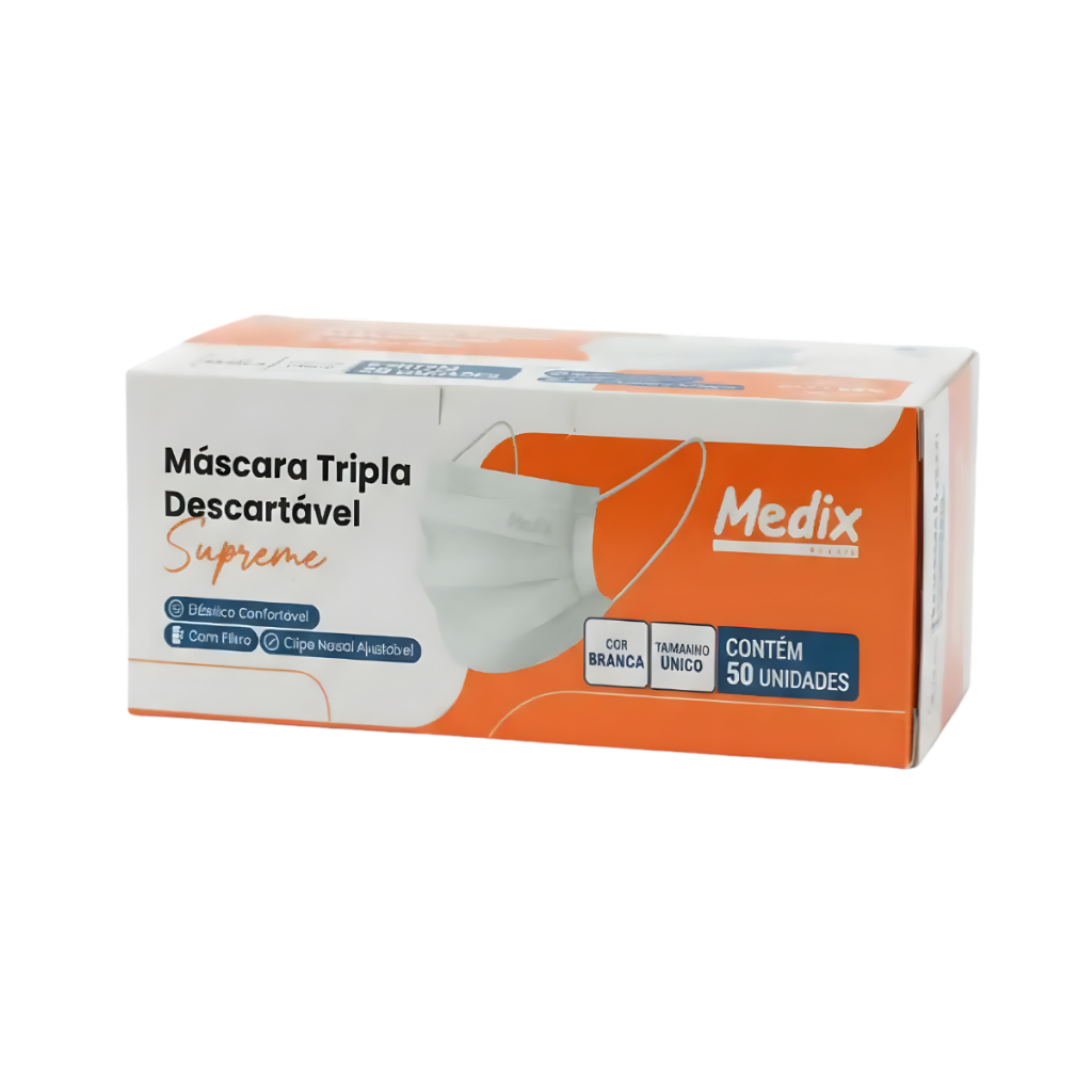 Máscara Descartável Medix Supreme Tripla Camada 50un Branca