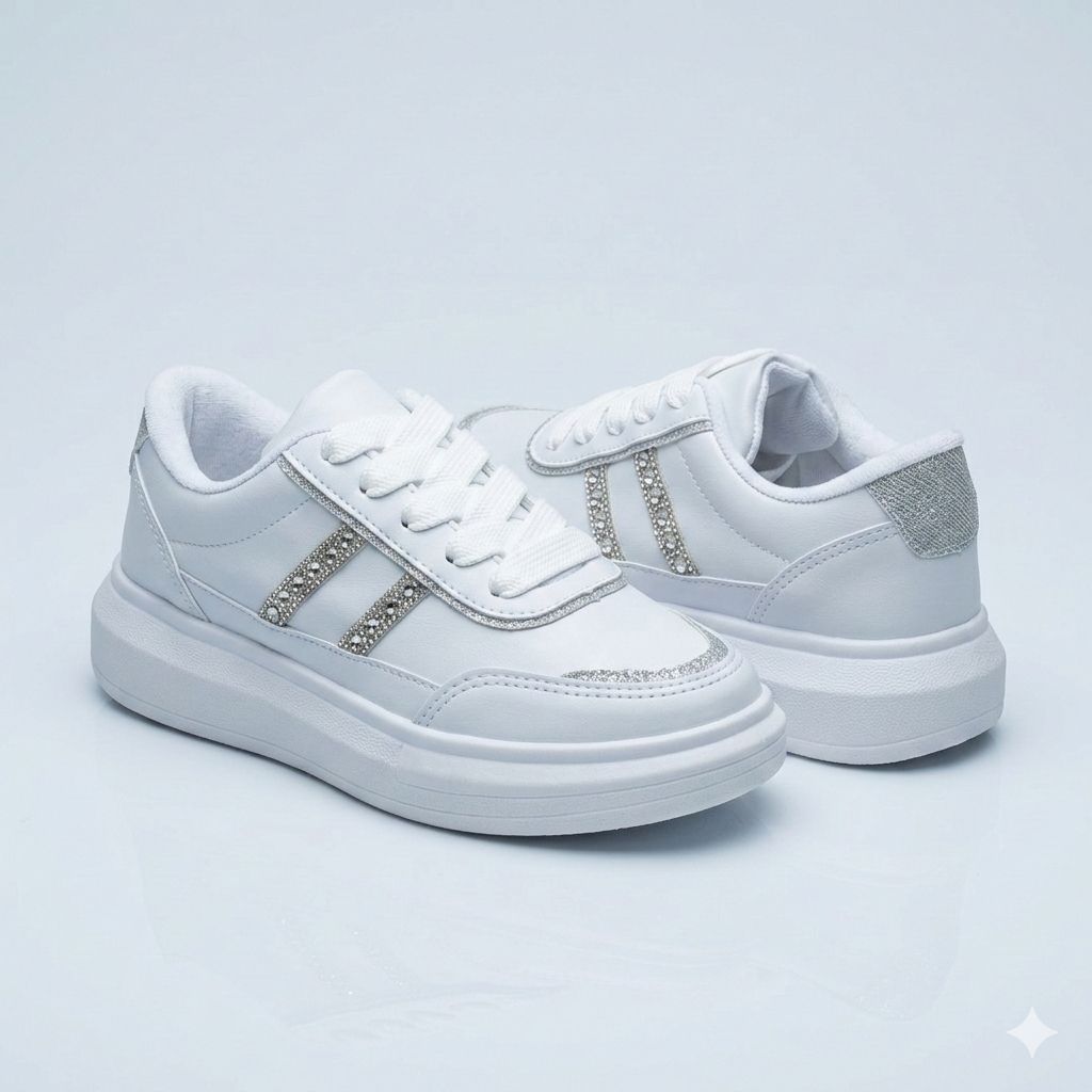 Tênis Casual Feminino Branco com Strass em Oferta na Shopee
