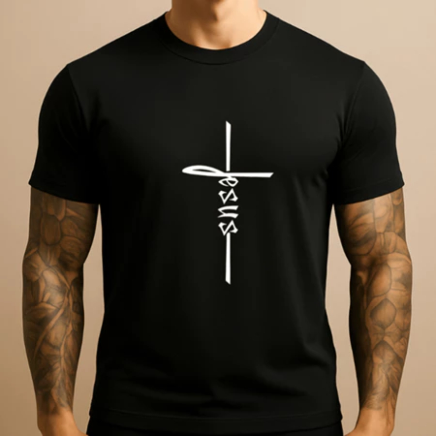 Camiseta Cruz De Jesus Unissex , Camiseta Masculina Jesus Cruz Minimalista Gospel Fé Cristã Algodão