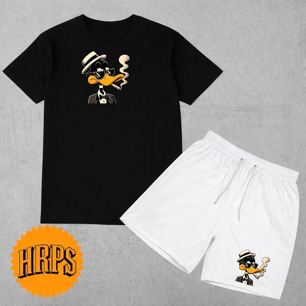 Conjunto Kit Camiseta E Bermuda Tectel  Estampa Pato Camisa Masculina Premium verão camiseta 100% algodão