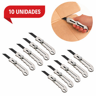 Kit 10 Estiletes Profissionais Metal Retrátil com Trava Segurança Lâmina Afiada Corte Preciso Multiuso em Oferta na Shopee