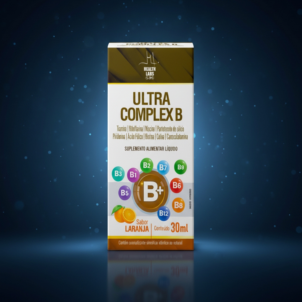 Complexo B Adulto Líquido Sabor Laranja Energia Imunidade Metabolismo Vitamina B12 B6 B9 30ml