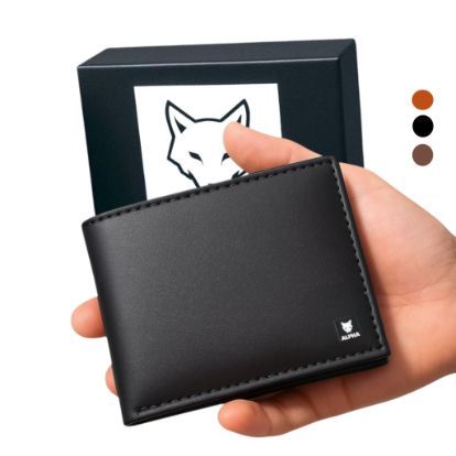 Carteira Masculina Couro Sintético Premium Preta Marrom Caramelo - Caixa Elegante Alpha em Oferta na Shopee