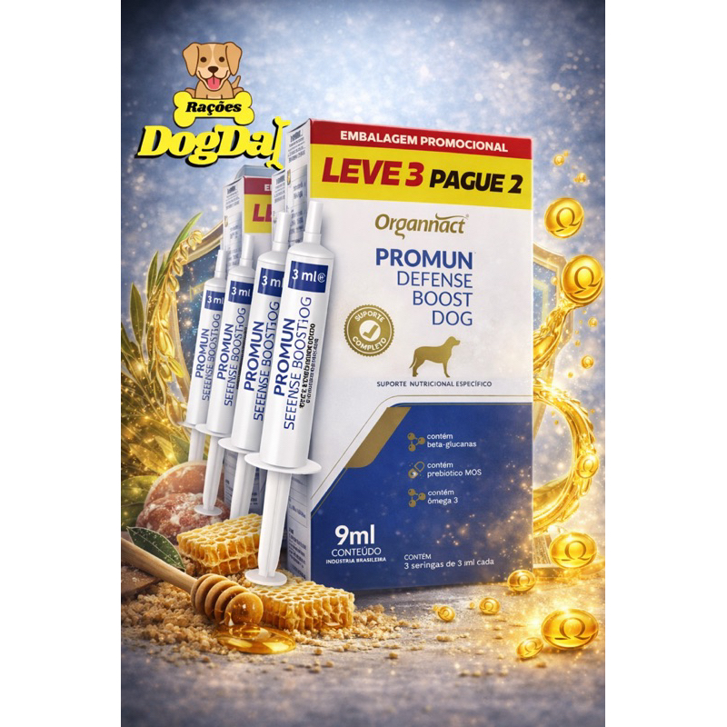 Kit 3 Promun Defense Boost Dog Organnact | Imunidade Máxima + 1 Surpresas 🎁