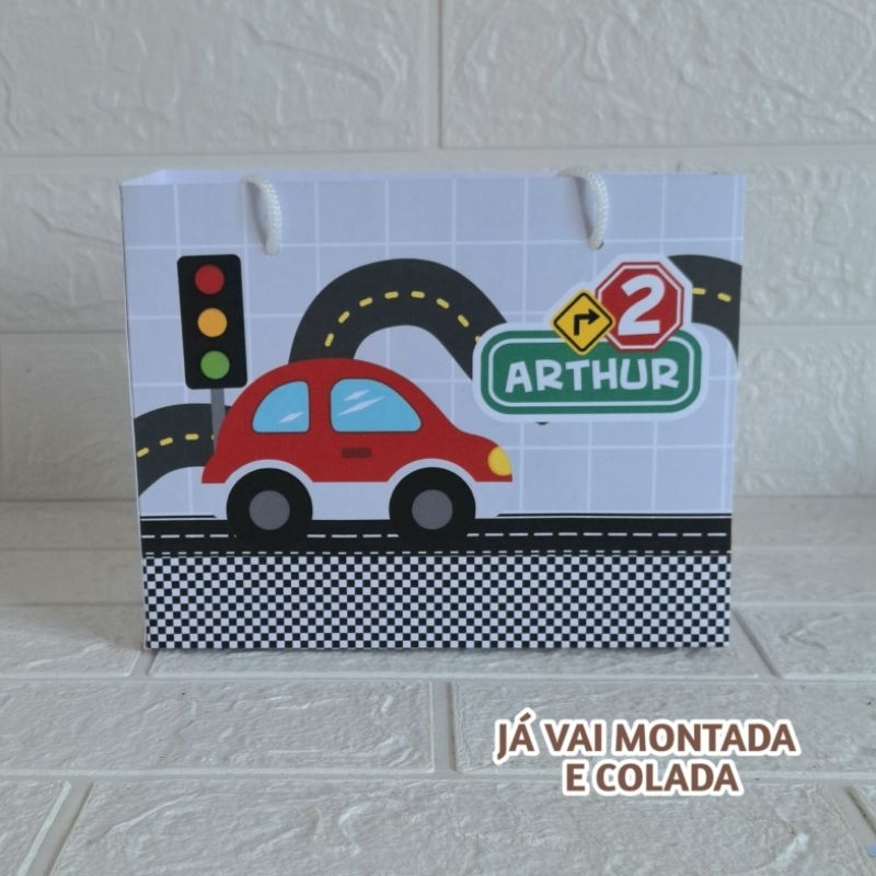 Sacolinha Personalizada Carrinhos ( já vai montada) Lembrancinha |Aniversário |Festa Infantil