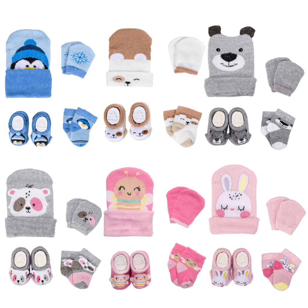 2 Kits Enxoval Bebê Maternidade Meia Luva Touca Meia 3d Menino e Menina