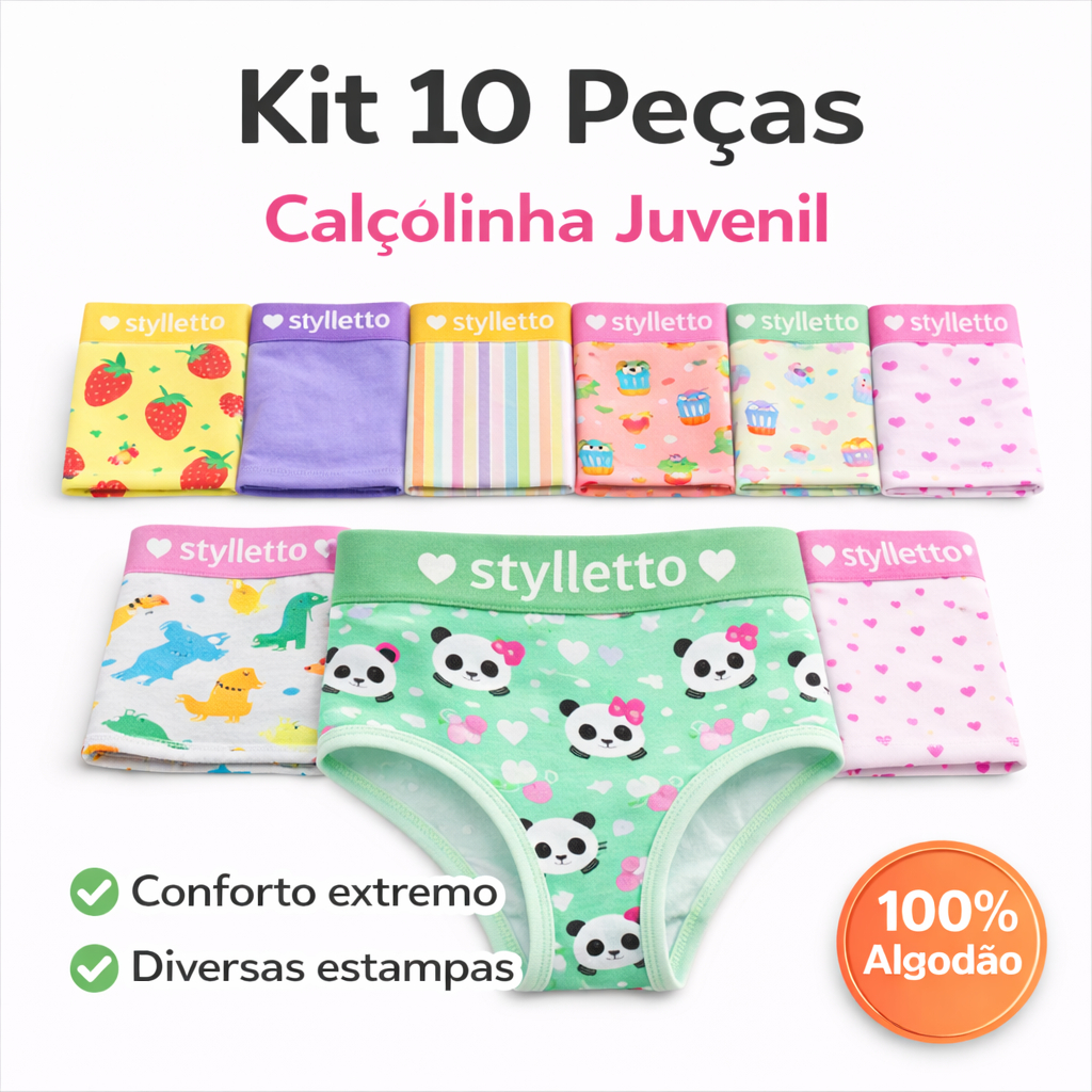 kit 10 Calcinha Juvenil calçolinha de Algodão Menina moça com Elástico personalizado Reforçado na Cintura lisa estampada em Oferta na Shopee