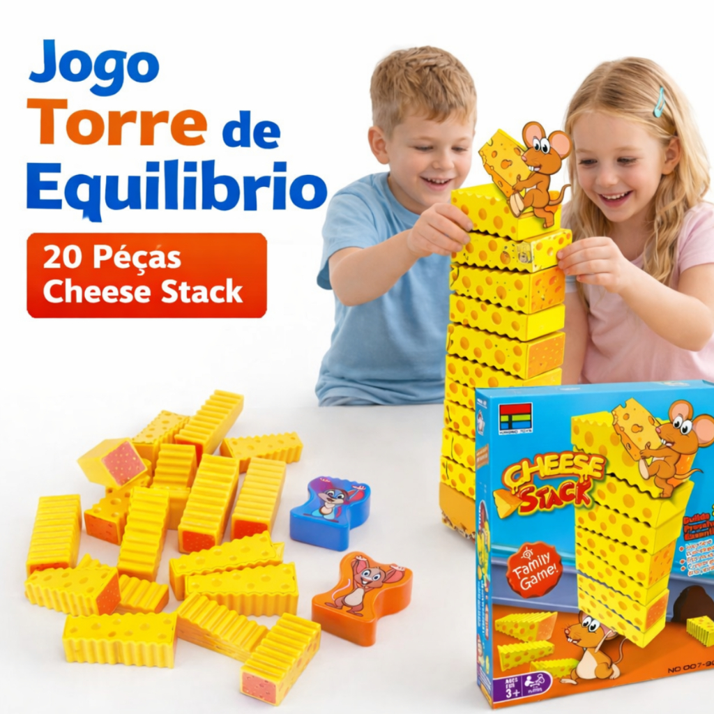 Jogo Torre De Empilhar Queijo Cheese Stack 20 Peças Infantil Brinquedo Coordenação Motora Empilhar Peças jogo família