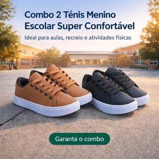 Combo 2 Tênis Menino Escolar | Confortável, Sola Antiderrapante Ideal Para Escola | GARANTA O COMBO! em Oferta na Shopee