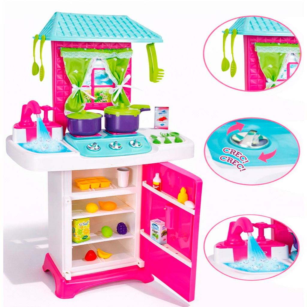 Cozinha Fantástica Infantil Menina Completa Fogão Grande Com Geladeira Rosa
