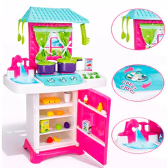 Cozinha Fantástica Infantil Menina Completa Fogão Grande Com Geladeira Rosa