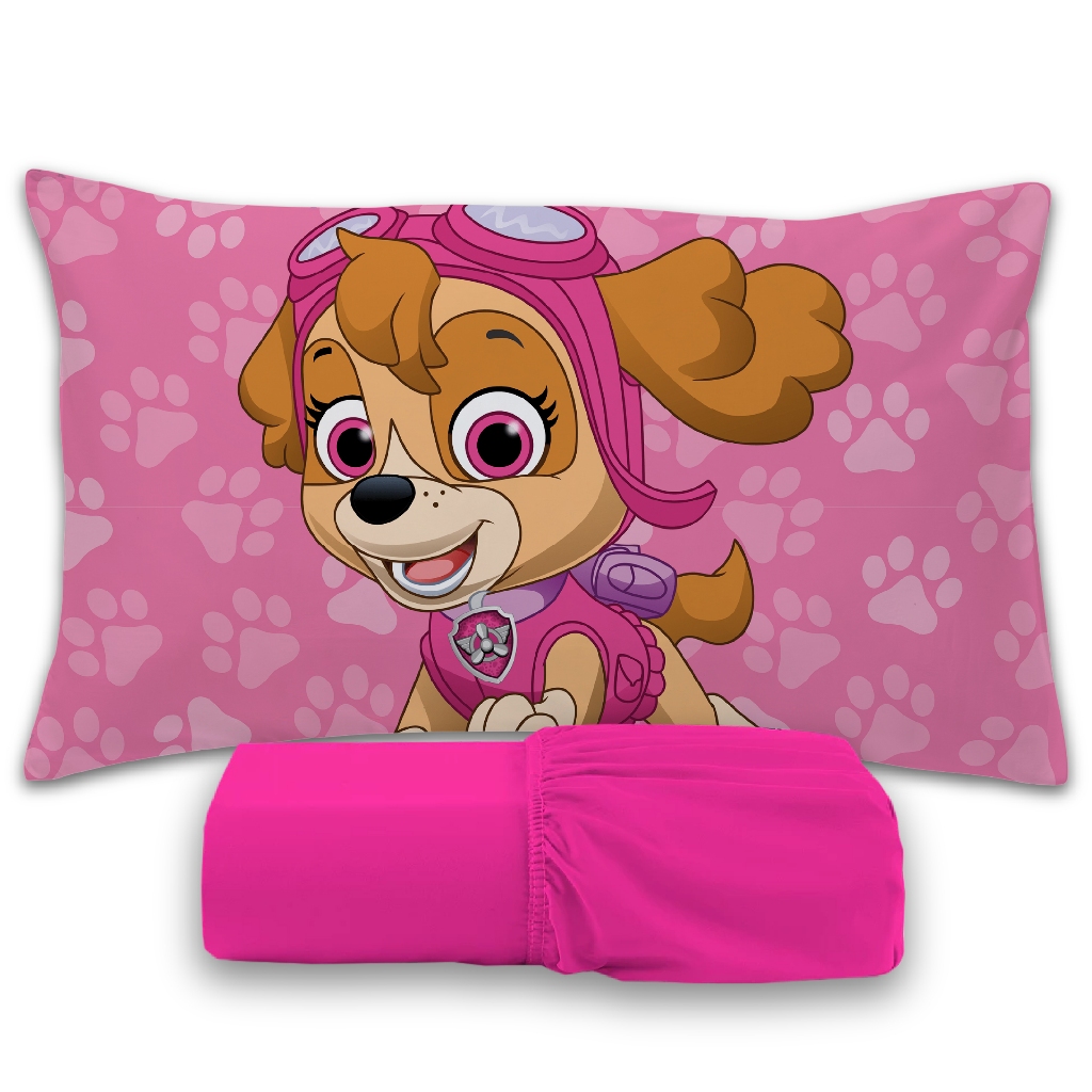 Jogo De Lençol 2 peças Infantil Temático Diversos De Personagens Ideal para Crianças - PATRULHA ROSA