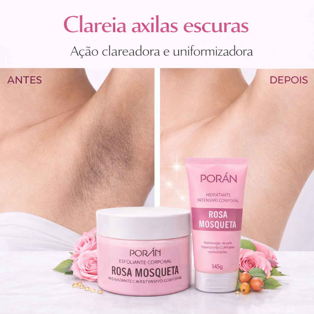 Kit esfoliante + hidratante intesivo rosa mosqueta clareador para axilas virilha manchas no corpo