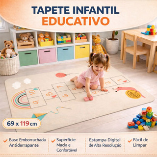 Tapete Infantil Educativo Antiderrapante 69x119cm Emborrachado Lavável Poliéster Quarto B…