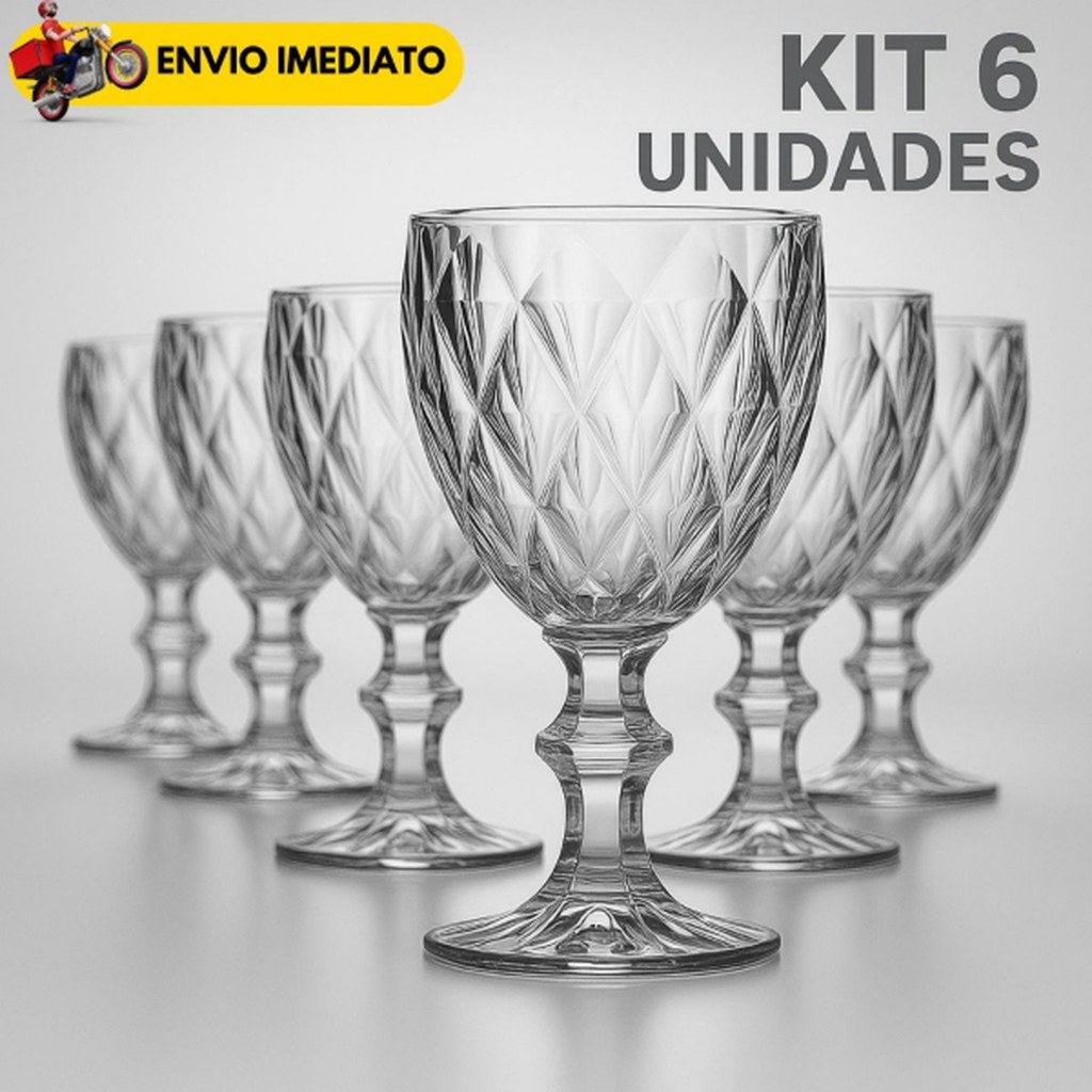 Jogo de  6 Taças Diamante • Copo Vidro Transparente • Taças Abacaxi Gourmet • Bico de Jaca 330ml 6 unidades mesa posta