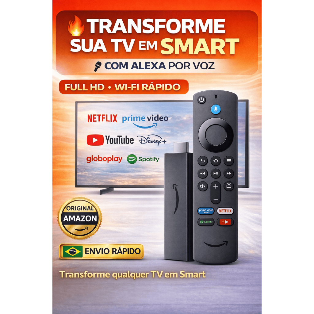 Amazon Fire TV Stick Original Full HD Wi-Fi Controle por Voz – Homologado Anatel