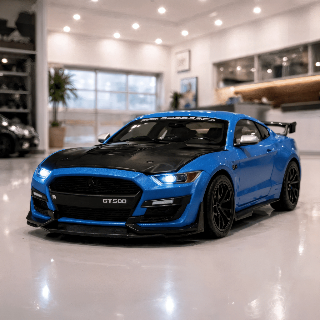 Miniatura Ford Mustang Shelby GT500 Escala 1:24 Metal Com Som E Luz Abre Portas Capô E Porta-malas Luxo Ligeiro