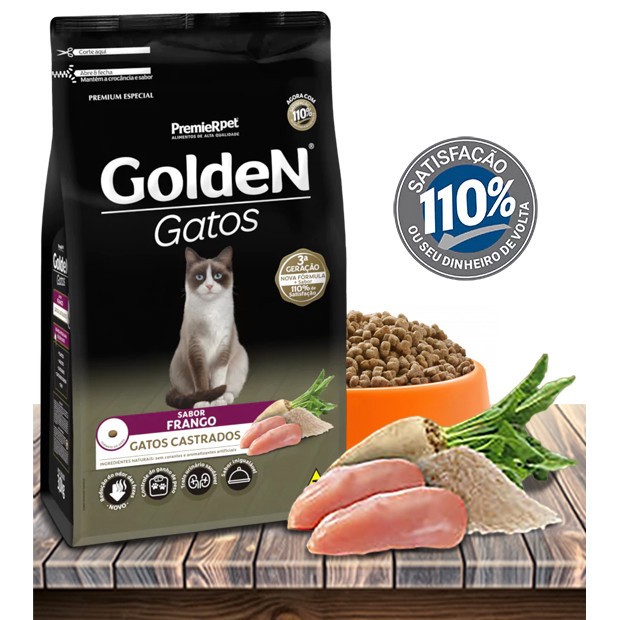 Ração Golden Gatos Castrados Frango 10,1kg Controle de Peso Saúde Urinária Alta Qualidade