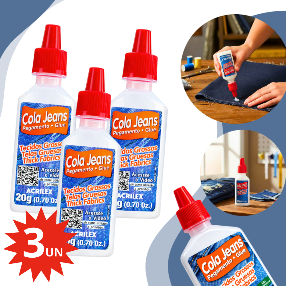 Kit 1/3 Cola Jeans Tecidos Grossos Customização Roupas Artesanato DIY C/ Bico Aplicador Não Tóxica em Oferta na Shopee