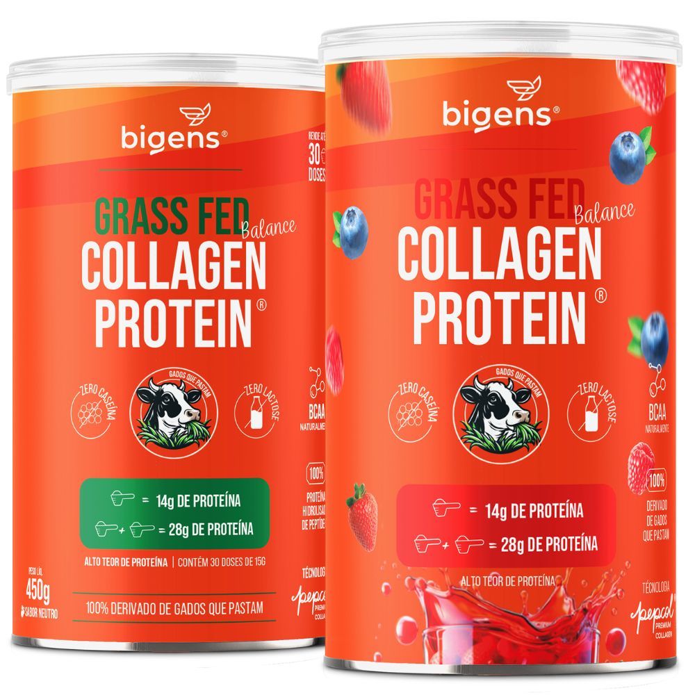 Kit 2x Grass Fed Balance Collagen Protein® 28g Proteína | Neutro | Frutas Vermelhas | 560g Bigens em Oferta na Shopee