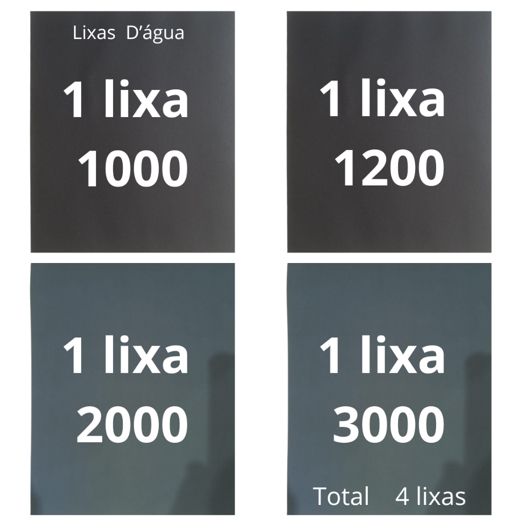 Lixa 1000 1200 2000 3000 Kit 1 2 Folhas Cada água Grão Polimento Lixamento Acabamento Plástico Metal