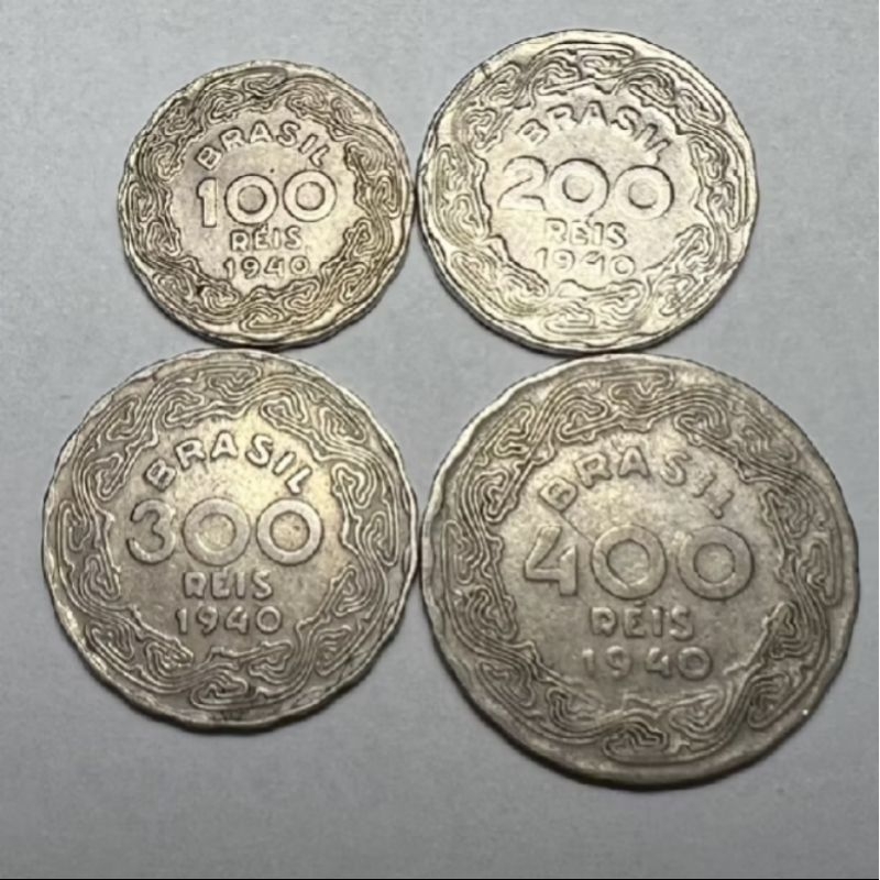 lote 4 moedas série Getúlio Vargas 100 200 300 e 400 reis ano aleatorio