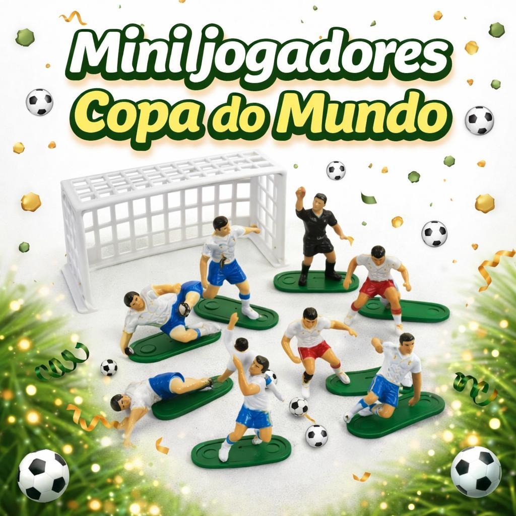 Kit com 7/14 Mini Jogadores de Futebol com Bola e Trave