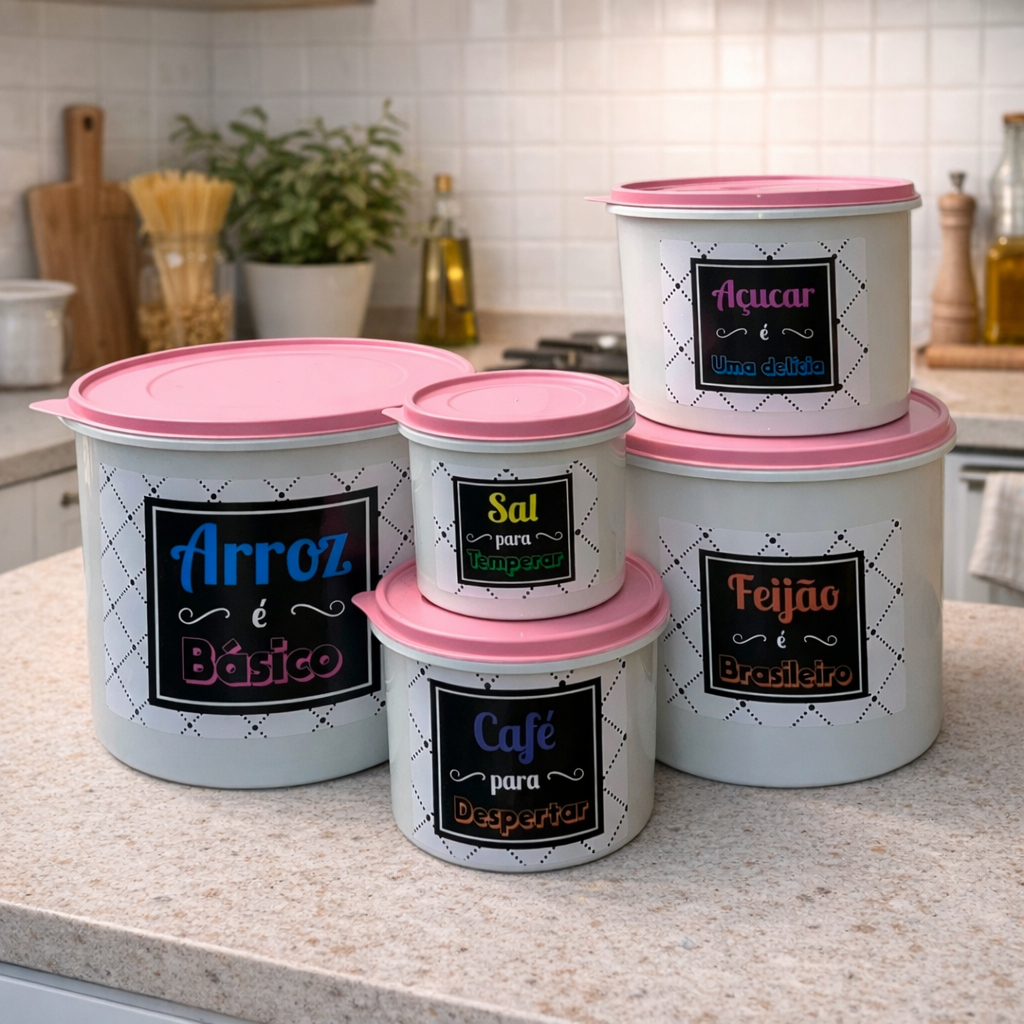 Kit de potes mantimentos de cozinha com 5 peças porta condimentos