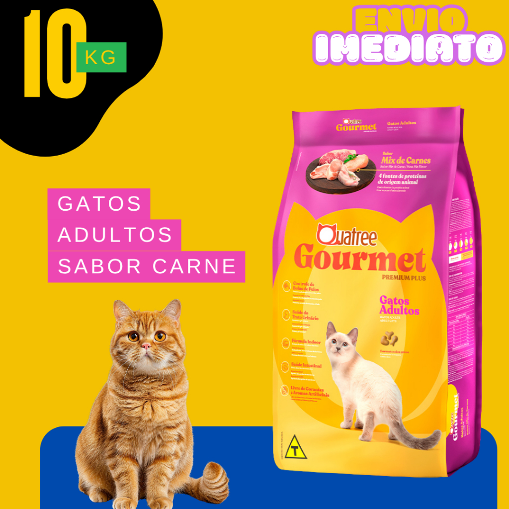 Ração para Gatos Adultos 10KG  Sabor Carne Nutrição Completa Premium - Envio Imediato