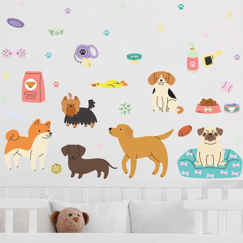 Adesivo de Parede Cachorrinhos Patinhas Pet Shop  Infantil
