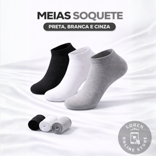 Kit Pares De Meias Soquete Preta Branca Ou Mista Feminina Masculino Unissex Algodão Premium em Oferta na Shopee
