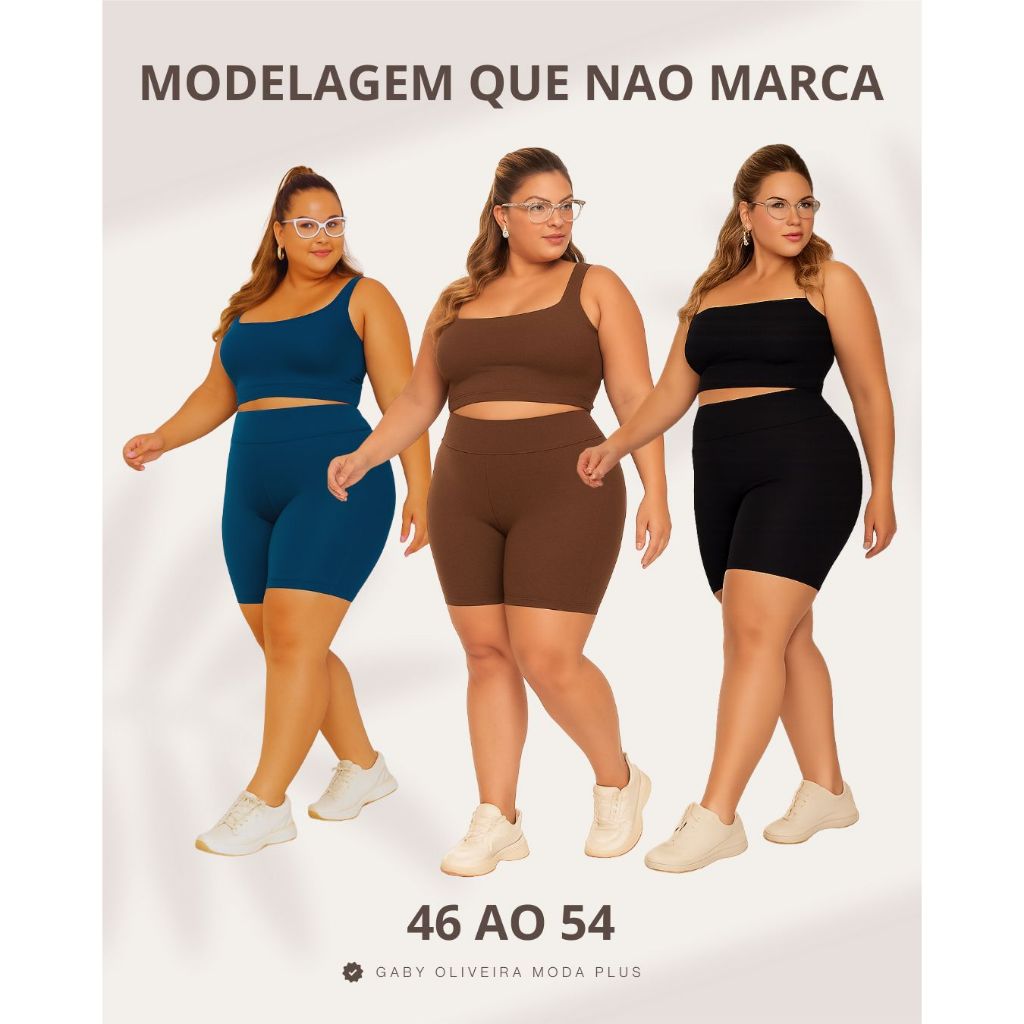 Conjunto Bermuda Fitness e Cropped Plus Size Alta Compressão Envio Rapido
