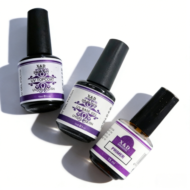 X&D Para Unha Gel Top Coat + Primer + Base Gel 1/3 Pçs
