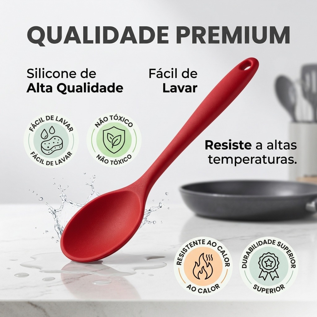 Colher de Silicone 27 cm Não Risca Panela nem Antiaderente - Resistente ao Calor — imagem 2 de 2
