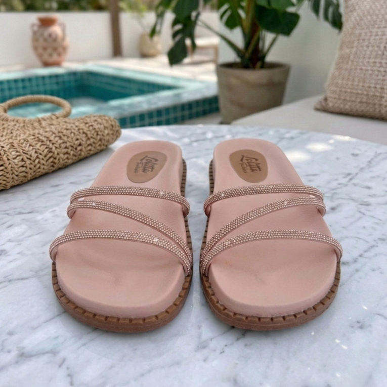 Sandália Papete Feminina Birken Rasteira com Strass Brilhante Confortável Antiderrapante Premium