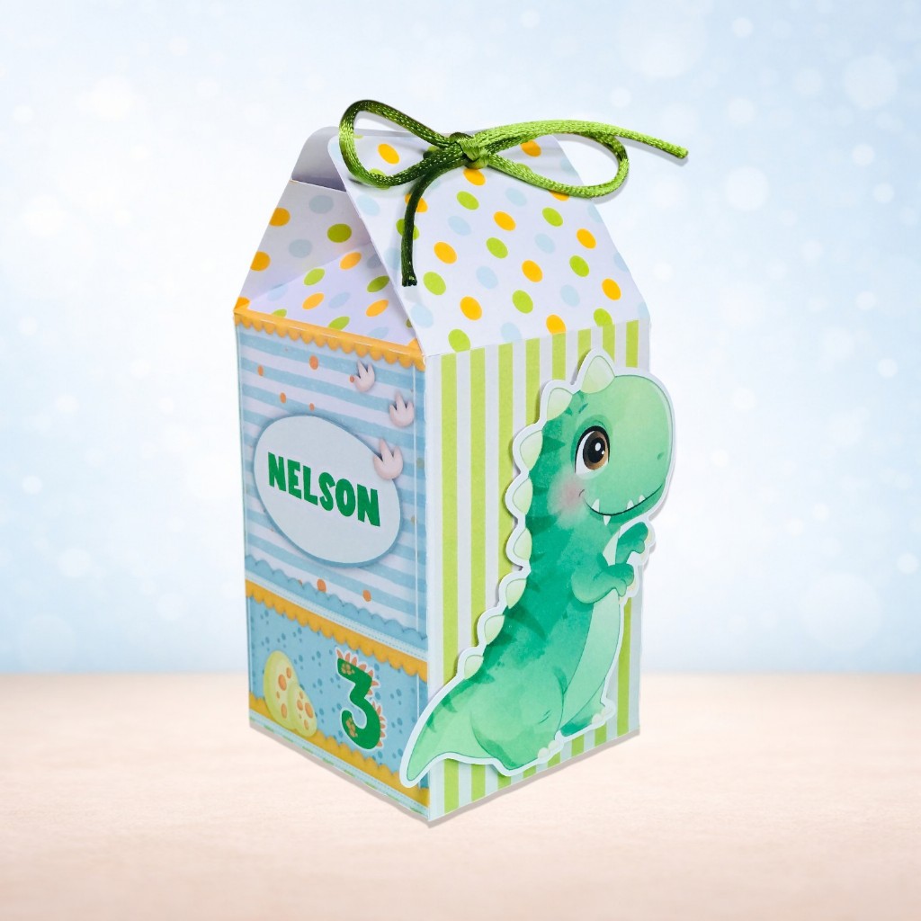 Caixas Milk 3D Personalizadas Dinossauro Baby Lembrancinha Aniversário Festa Infantil Fácil Montagem