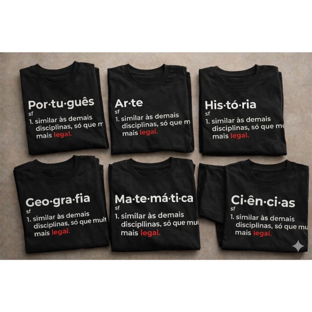 Camiseta Professor(a) Unissex Personalizada | Português Matemática História Geografia Arte Ed. Física Inglês Ciências